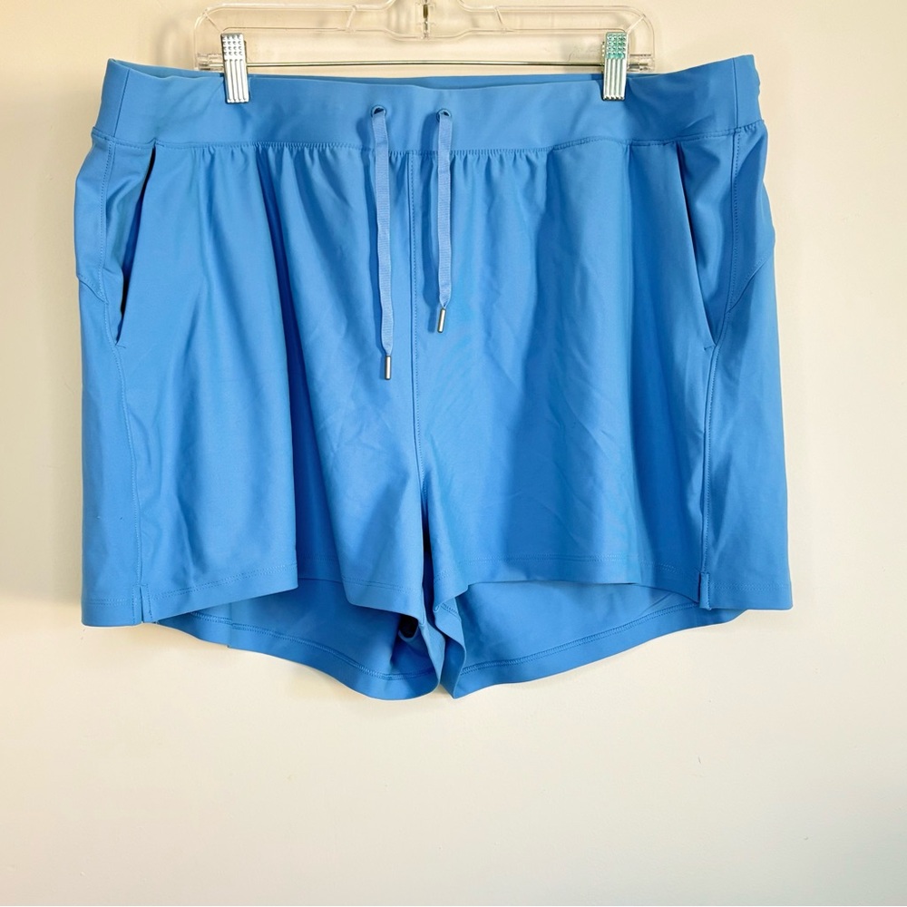 Old Navy Active Powersoft XXL High-Rise Go Dry Drawstring Shorts Blue Pockets